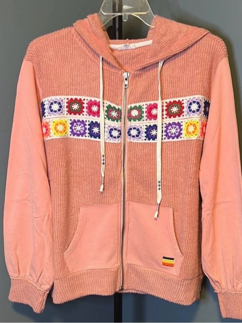 POL Pink Zip-Up Hoodie with Multicolor Embroidered Band